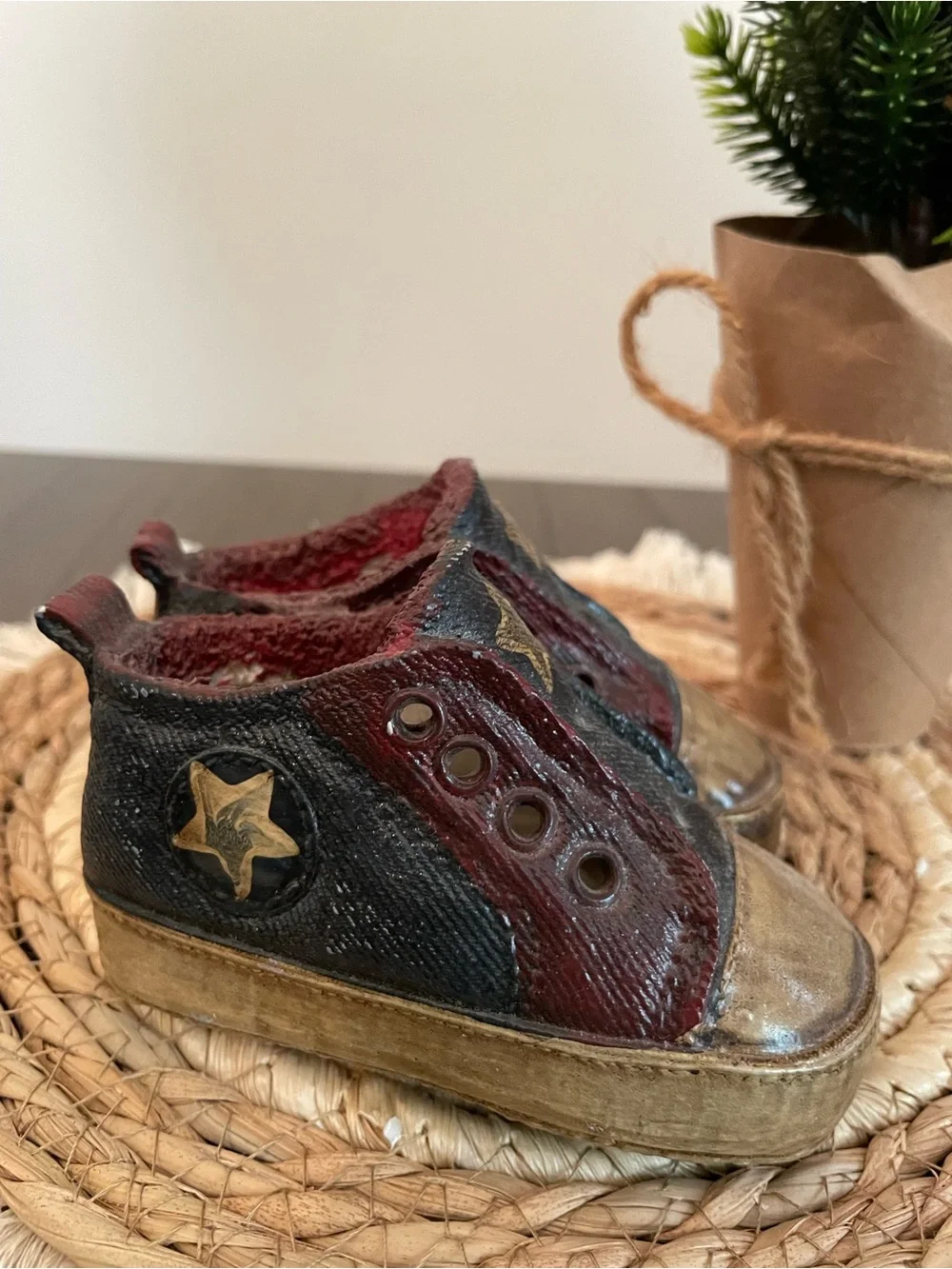 Decorative Star Accent sneaker burgundy and blue nursery decor